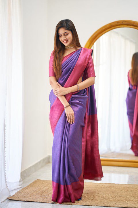 Banarasi Soft Silk Purple Saree with Blouse Piece Colorful Saree