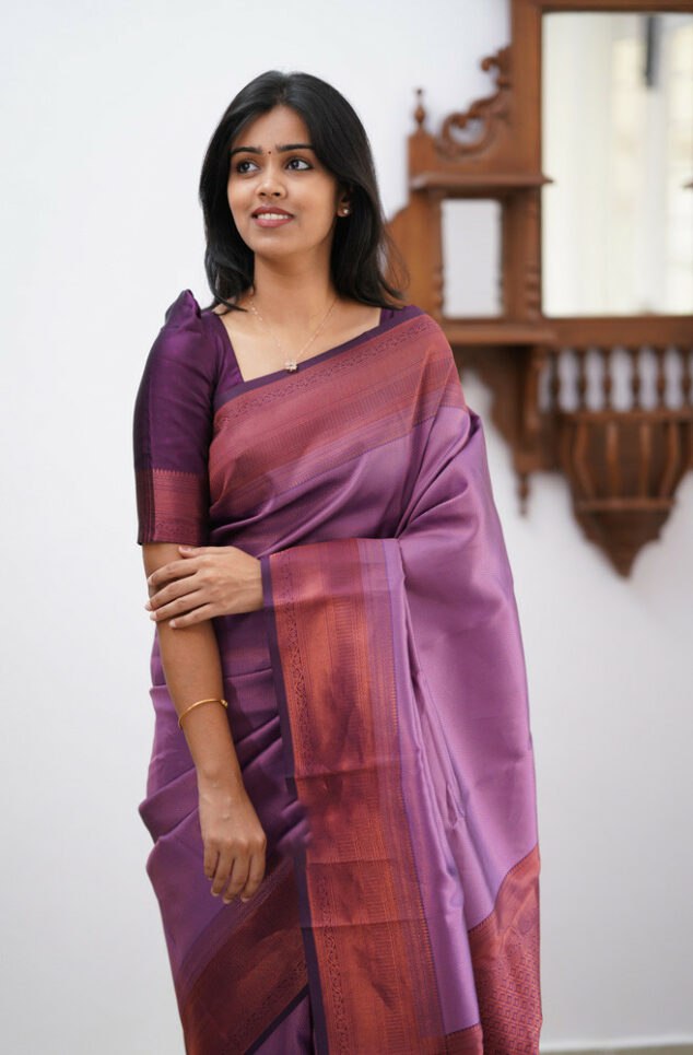 Banarasi Soft Silk Purple Saree with Exquisite Copper Zari Weaving Colorful Saree