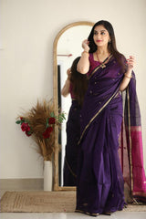 Banarasi Soft Silk Purple Saree with Blouse Piece Colorful Saree