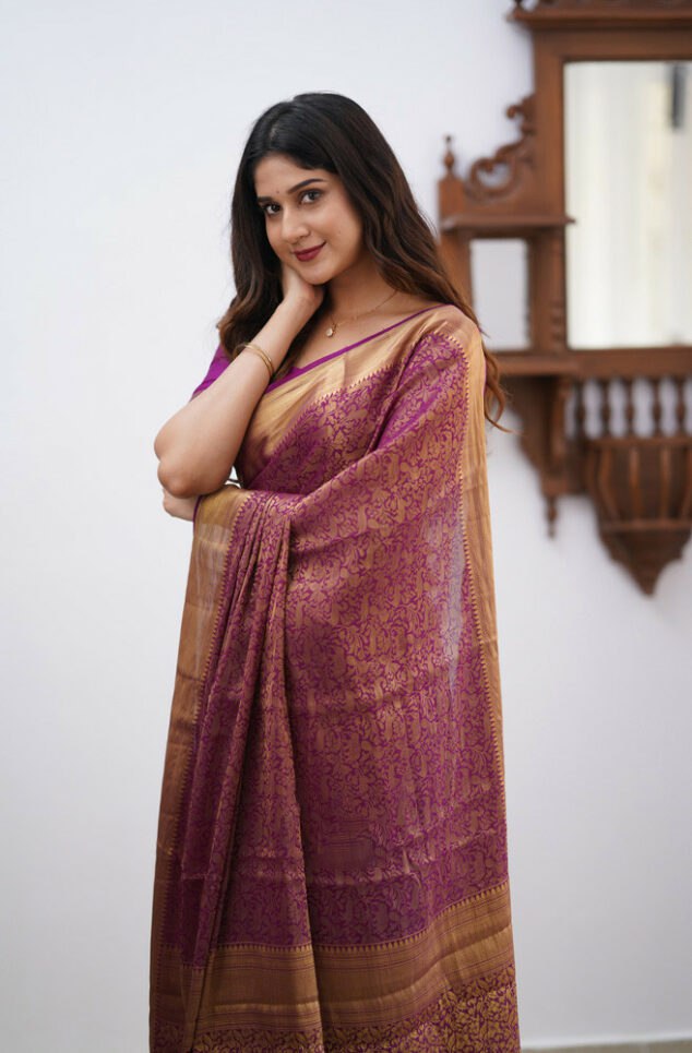 Banarasi Soft Silk Purple Saree with Matching Blouse Piece Colorful Saree