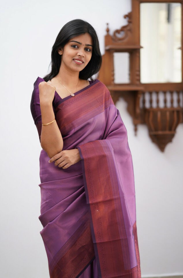 Banarasi Soft Silk Purple Saree with Exquisite Copper Zari Weaving Colorful Saree