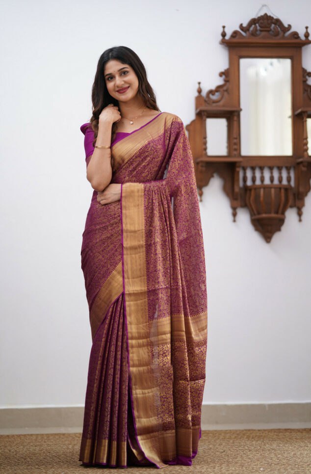 Banarasi Soft Silk Purple Saree with Matching Blouse Piece Colorful Saree