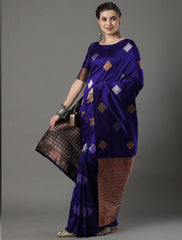 Banarasi Soft Silk Purple Saree with Exquisite Copper & Silver Zari Weaving Colorful Saree