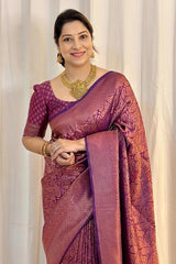 Banarasi Soft Silk Purple Saree with Exquisite Copper Zari Weaving Colorful Saree