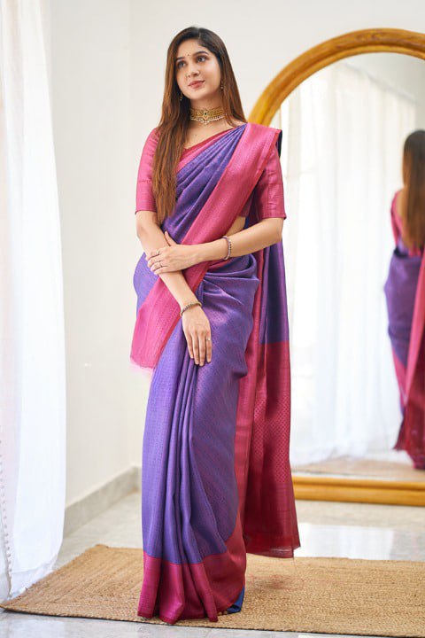 Banarasi Soft Silk Purple Saree with Blouse Piece Colorful Saree