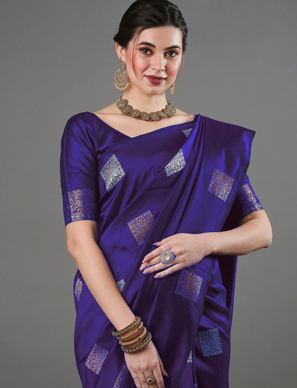 Banarasi Soft Silk Purple Saree with Exquisite Copper & Silver Zari Weaving Colorful Saree