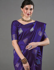 Banarasi Soft Silk Purple Saree with Exquisite Copper & Silver Zari Weaving Colorful Saree