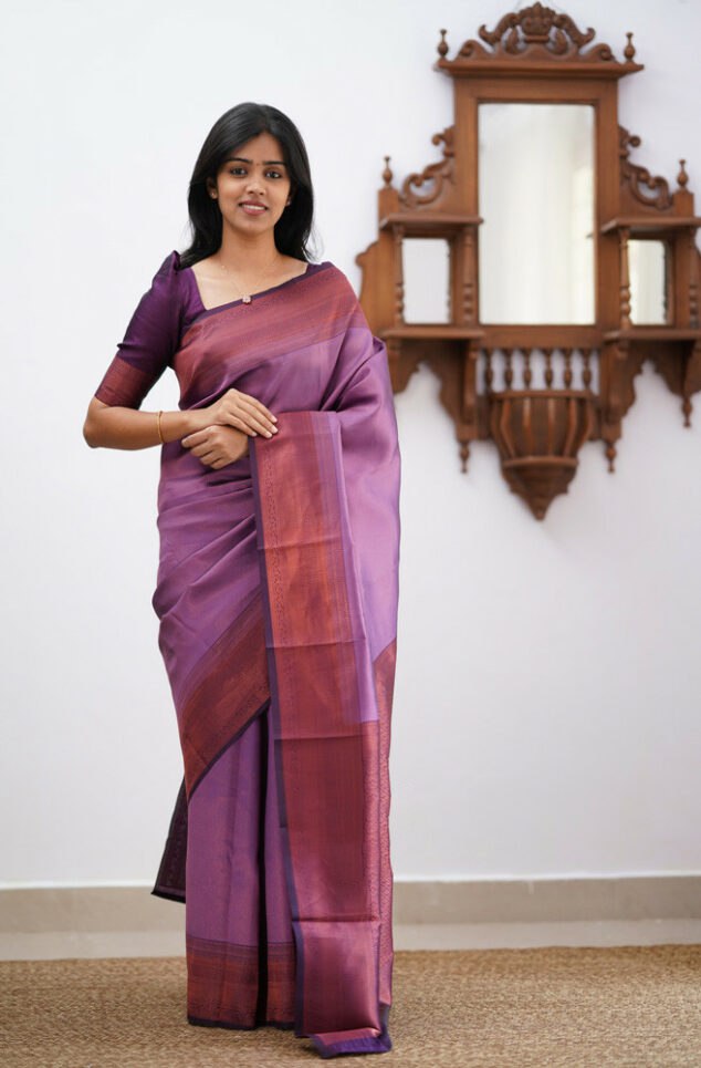 Banarasi Soft Silk Purple Saree with Exquisite Copper Zari Weaving Colorful Saree