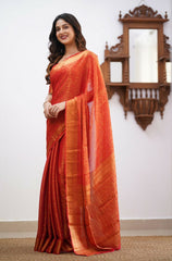 Banarasi Soft Silk Red Saree with Matching Blouse Piece Colorful Saree