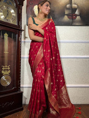 Banarasi Soft Silk Red Saree with Exquisite Gold Zari Weaving Colorful Saree