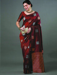 Banarasi Soft Silk Red Saree with Exquisite Copper & Silver Zari Weaving Colorful Saree