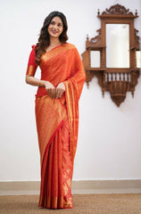 Banarasi Soft Silk Red Saree with Matching Blouse Piece Colorful Saree