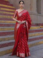 Banarasi Soft Silk Red Saree with Matching Blouse Piece Colorful Saree