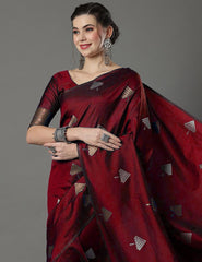 Banarasi Soft Silk Red Saree with Exquisite Copper & Silver Zari Weaving Colorful Saree