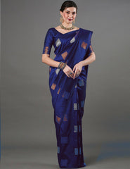 Banarasi Soft Silk Royal Blue Saree with Exquisite Copper & Silver Zari Weaving Colorful Saree