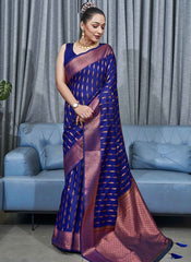 Banarasi Soft Silk Royal Blue Saree with Exquisite Copper Zari Weaving Colorful Saree