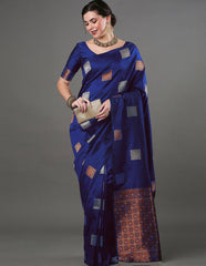 Banarasi Soft Silk Royal Blue Saree with Exquisite Copper & Silver Zari Weaving Colorful Saree