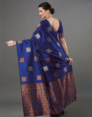 Banarasi Soft Silk Royal Blue Saree with Exquisite Copper & Silver Zari Weaving Colorful Saree