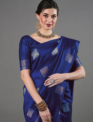 Banarasi Soft Silk Royal Blue Saree with Exquisite Copper & Silver Zari Weaving Colorful Saree