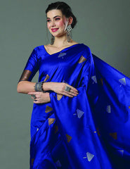 Banarasi Soft Silk Royal Blue Saree with Exquisite Copper & Silver Zari Weaving Colorful Saree