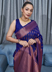 Banarasi Soft Silk Royal Blue Saree with Exquisite Copper Zari Weaving Colorful Saree