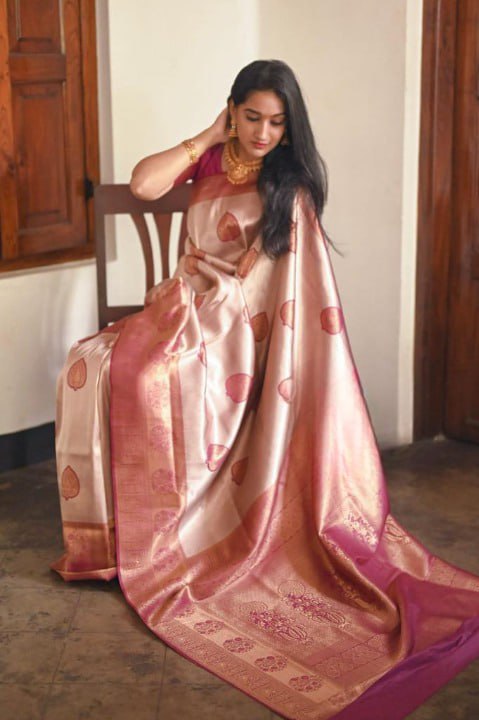 Banarasi Soft Silk Saree with Exquisite Copper Zari Weaving Colorful Saree