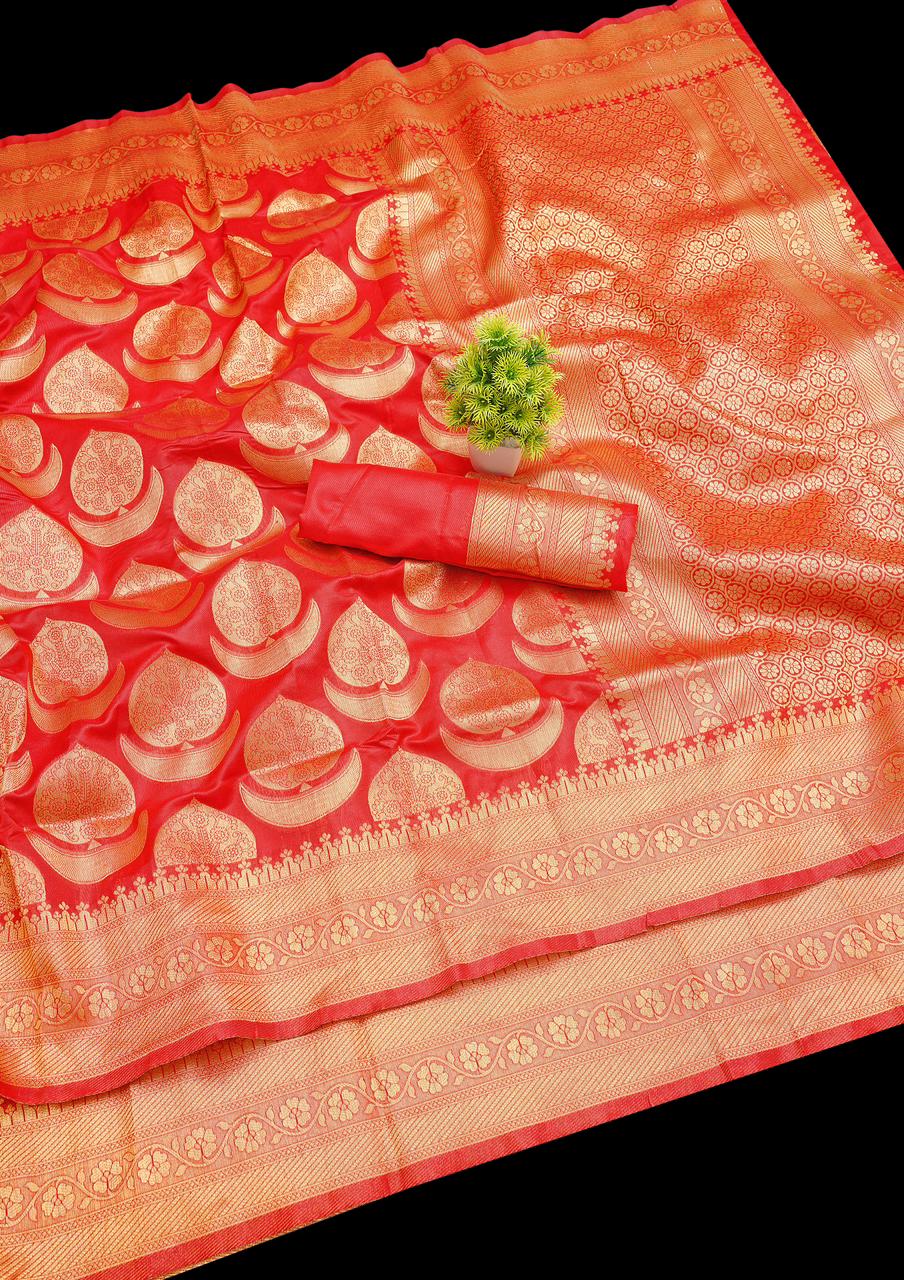 Banarasi Soft Silk Saree with Intricate Gold Zari Weaving Colorful Saree