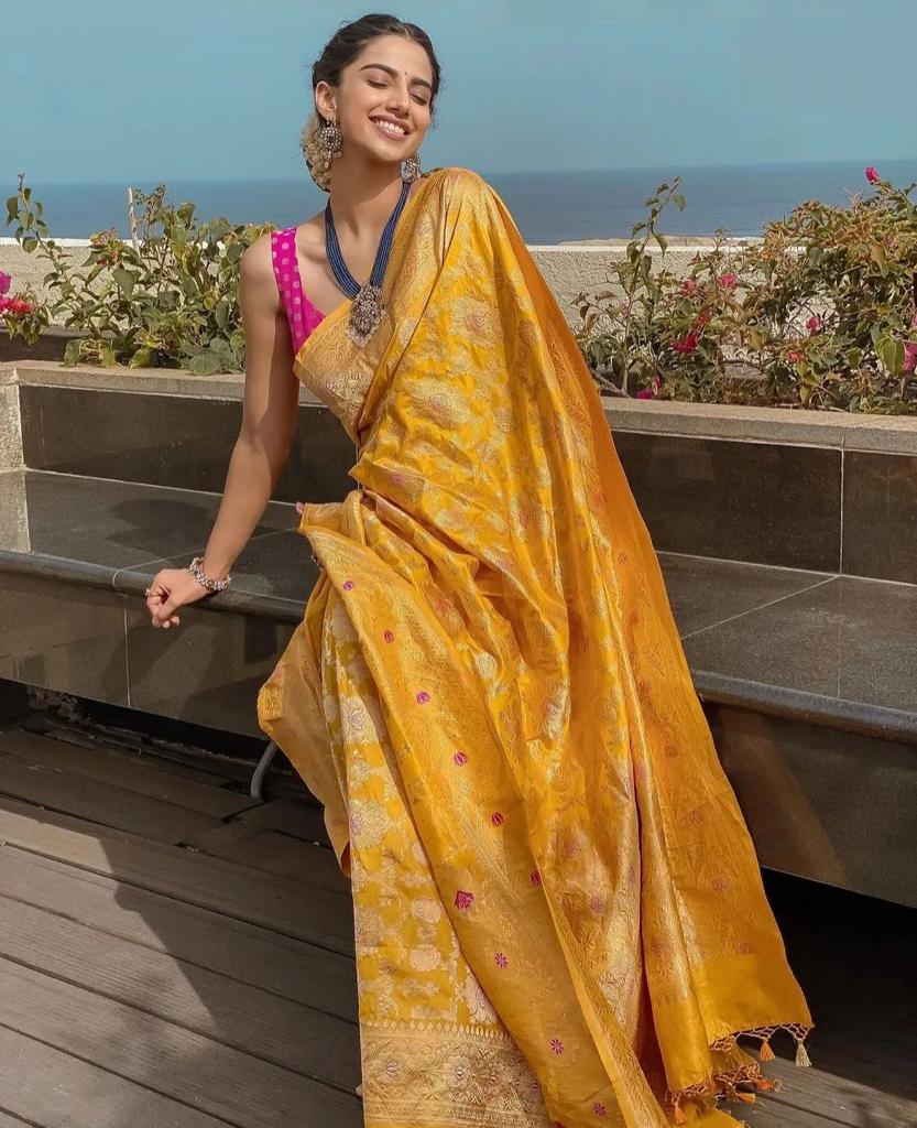 Banarasi Soft Silk Saree with Exquisite Gold Zari Weaving Colorful Saree