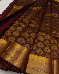 Banarasi Soft Silk Saree with Intricate Gold Zari Weaving Colorful Saree