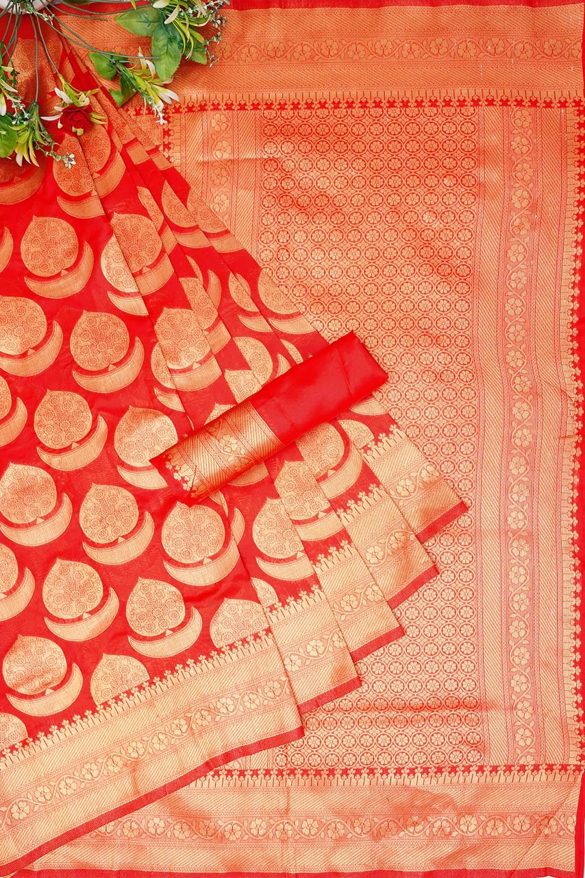 Banarasi Soft Silk Saree with Intricate Gold Zari Weaving Colorful Saree