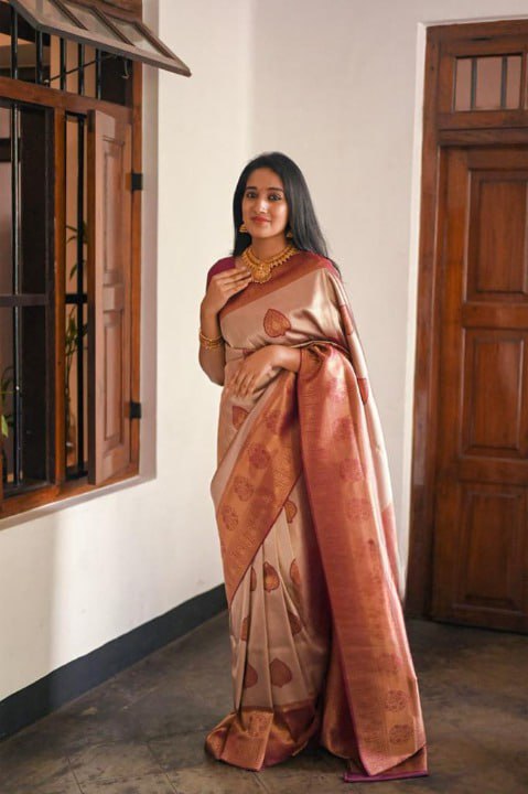 Banarasi Soft Silk Saree with Exquisite Copper Zari Weaving Colorful Saree