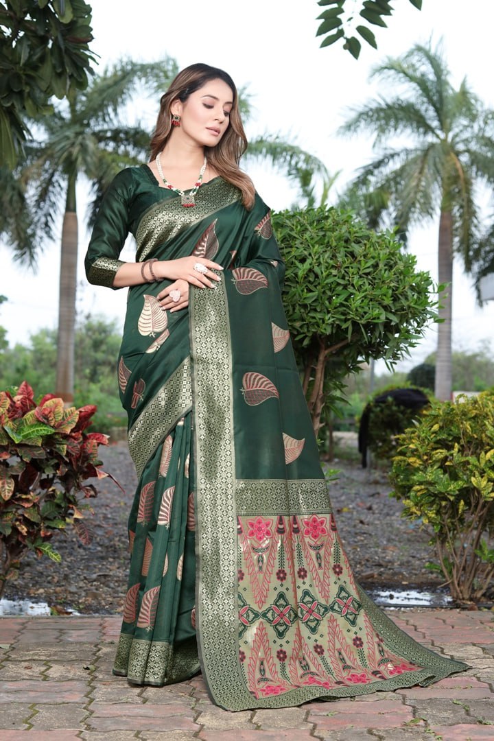 Banarasi Soft Silk Saree with Intricate Gold Zari Weaving Colorful Saree