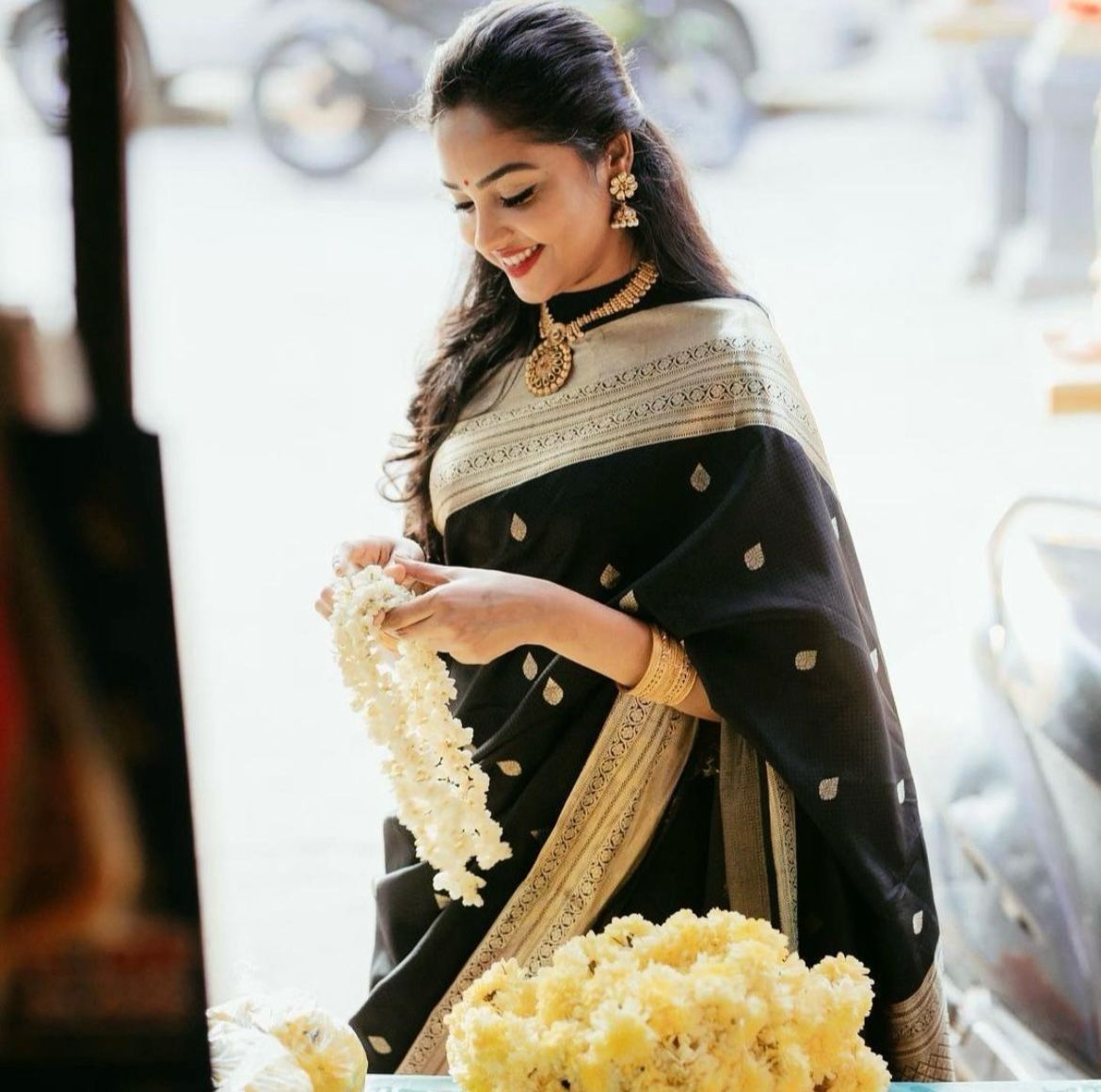 Banarasi Soft Silk Saree with Silver Zari Weaving and Blouse Piece Colorful Saree