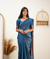 Banarasi Soft Silk Sky Blue Saree with Exquisite Copper Zari Weaving Colorful Saree