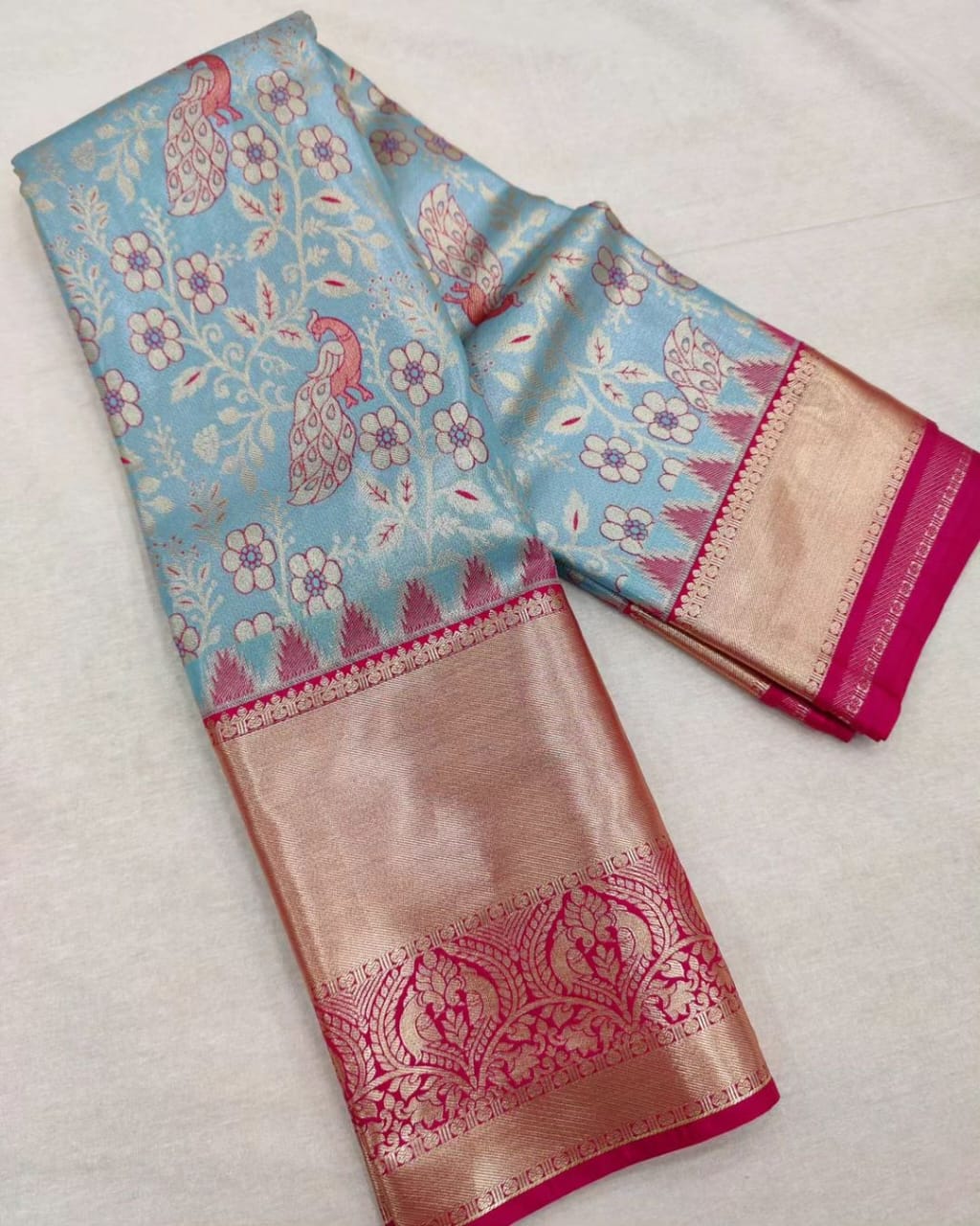 Banarasi Soft Silk Sky Blue Saree with Exquisite Gold Zari Weaving Colorful Saree