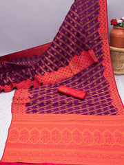 Banarasi Soft Silk Wine Saree with 5.5 Meters of Copper Zari Weaving Colorful Saree