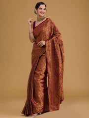 Banarasi Soft Silk Wine Saree with 5.5 Meters of Copper Zari Weaving Colorful Saree