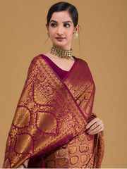 Banarasi Soft Silk Wine Saree with 5.5 Meters of Copper Zari Weaving Colorful Saree