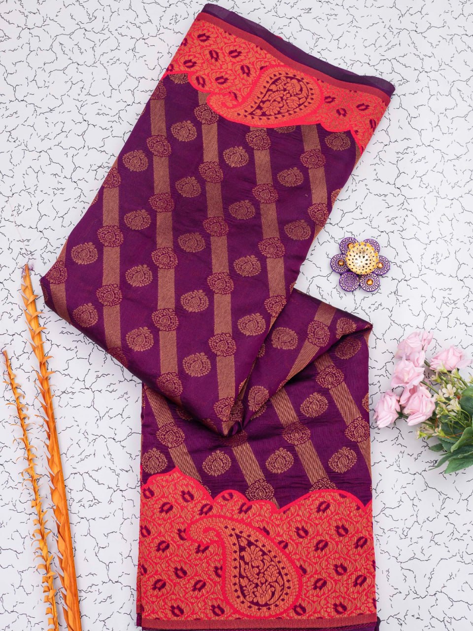 Banarasi Soft Silk Wine Saree with 5.5 Meters of Copper Zari Weaving Colorful Saree