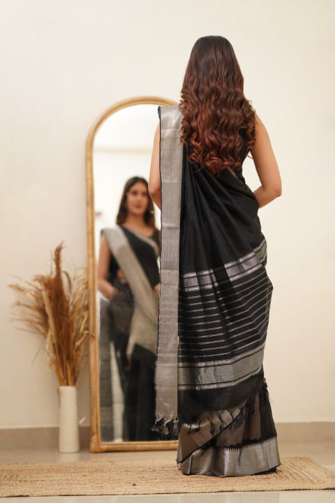 Black Banarasi Soft Silk Saree with Matching Blouse Piece Colorful Saree