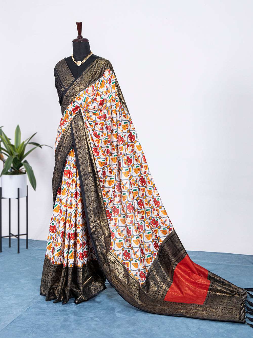 Black Color Patola Print with Foil Work Dola Silk Saree - Colorful Saree