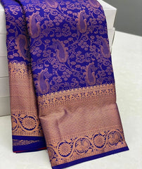 Blue Banarasi Soft Silk Saree with 5.5 Meters of Copper Zari Weaving Colorful Saree