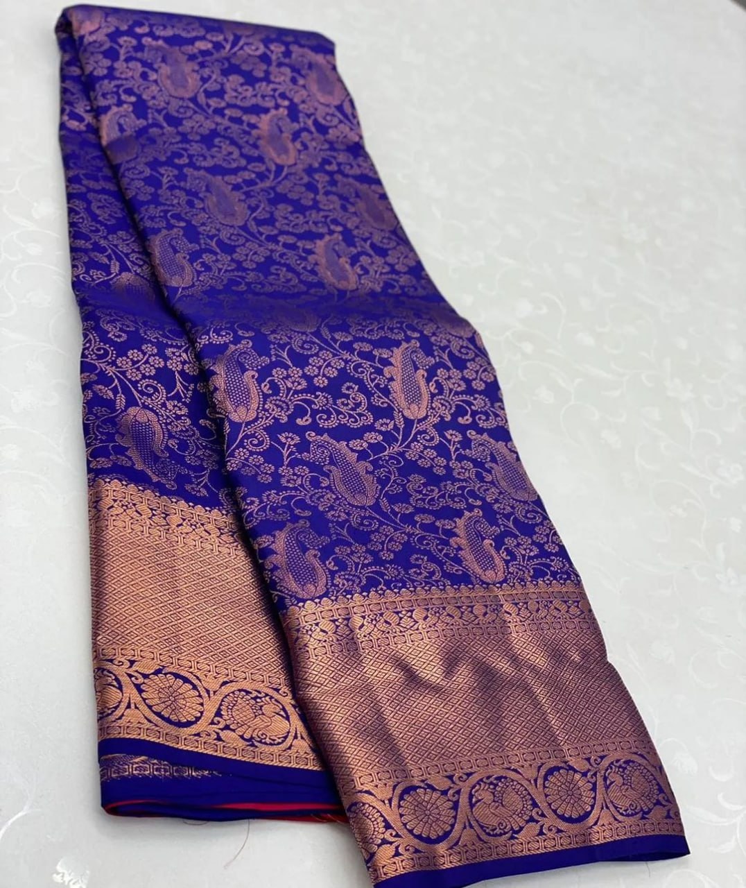 Blue Banarasi Soft Silk Saree with 5.5 Meters of Copper Zari Weaving Colorful Saree