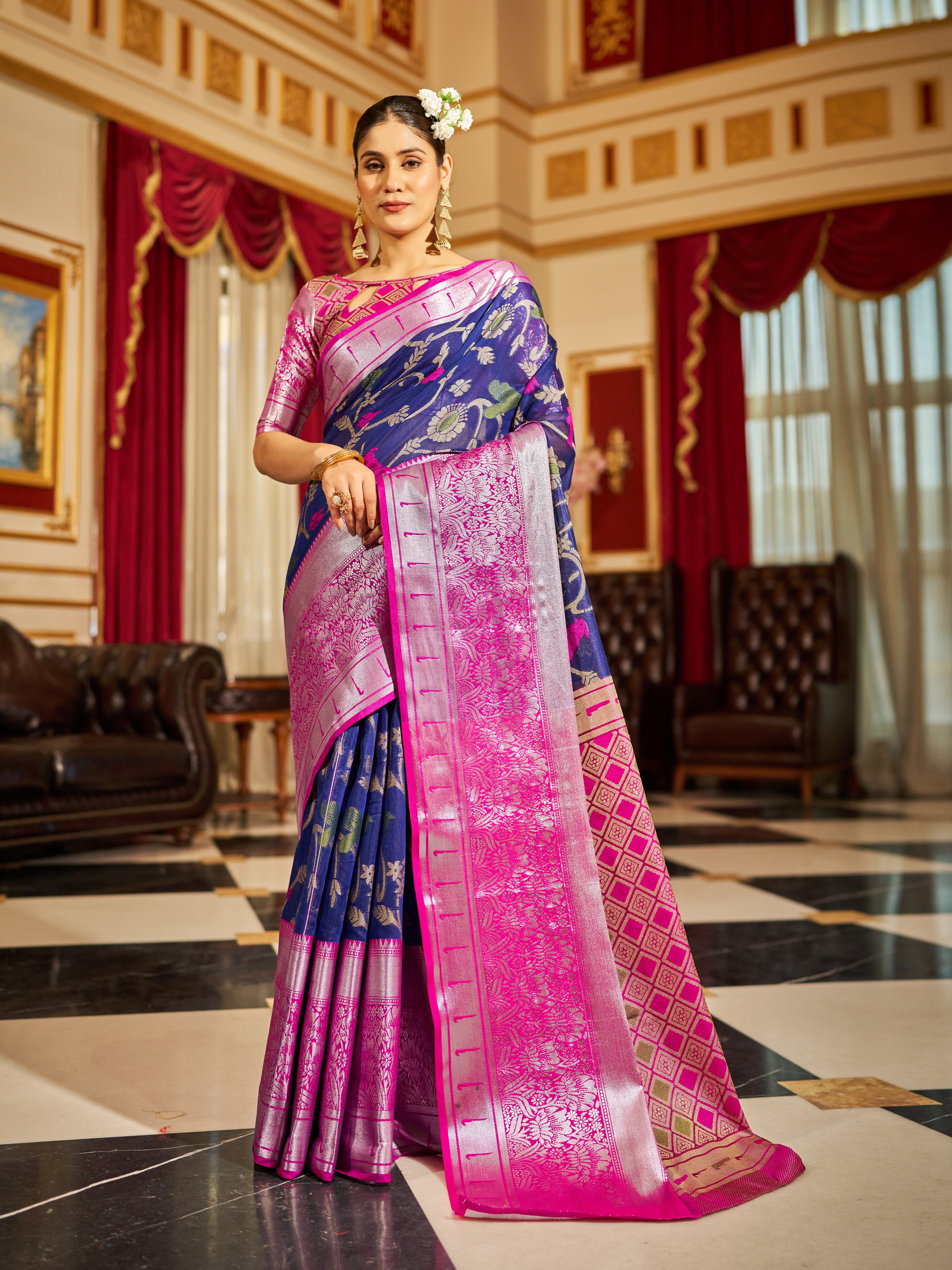 Classic Blue Soft Cotton Saree with Woven Design Colorful Saree