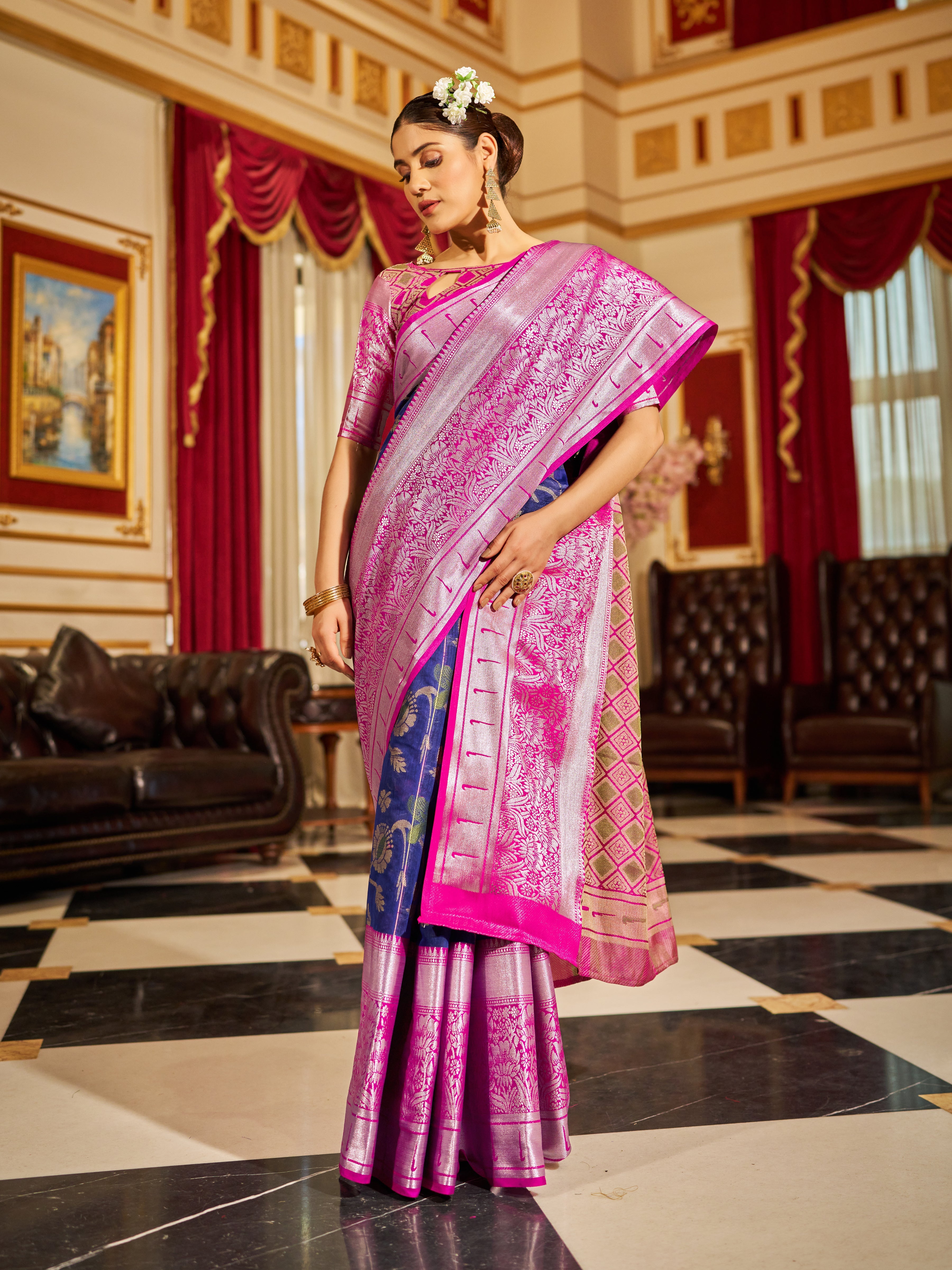 Classic Blue Soft Cotton Saree with Woven Design Colorful Saree