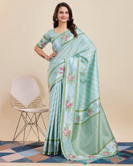Captivating Designer Blue Saree in Premium Cotton Banarasi Silk with Jacquard Work & Tussles - Colorful Saree