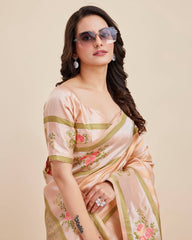 Captivating Designer Peach Saree in Premium Cotton Banarasi Silk with Jacquard Work & Tussles - Colorful Saree