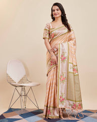 Captivating Designer Peach Saree in Premium Cotton Banarasi Silk with Jacquard Work & Tussles - Colorful Saree