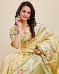 Captivating Designer Yellow Saree in Premium Cotton Banarasi Silk with Jacquard Work & Tussles - Colorful Saree
