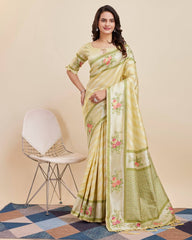 Captivating Designer Yellow Saree in Premium Cotton Banarasi Silk with Jacquard Work & Tussles - Colorful Saree